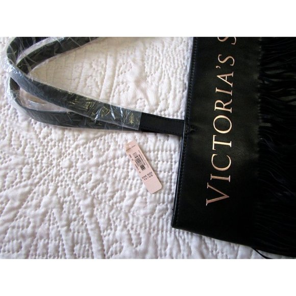 Victoria's Secret Logo - Flirty Fringe Tote Bag Black - NWT Purse Shoulder Bag - Picture 2 of 11